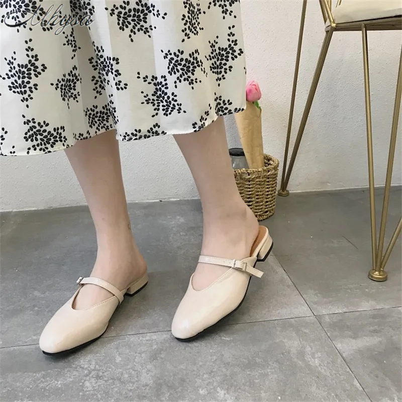 

Mhysa 2019 Fashion Women Slippers Flats Low Heels Spring For Women Slides Pu Female Baotou Outside Sweet Girls Slipper T134