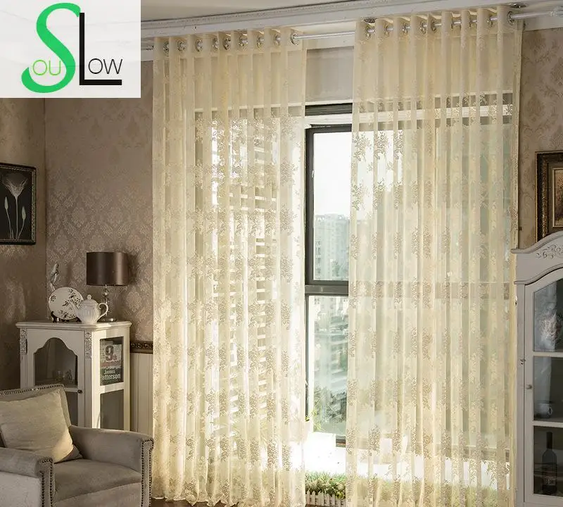 1482 35 De Descuentoalma Lenta Color Crema Jacquard Retro Cortina Plisada Europa Cortinas Tul Para Sala De Estar Cocina Dormitorio Persianas In