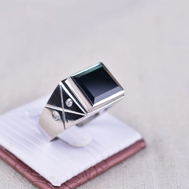 Vintage man sapphire ring 10*13mm natural dark blue square cut sapphire 925 solid sterling man silver ring gift for father's day