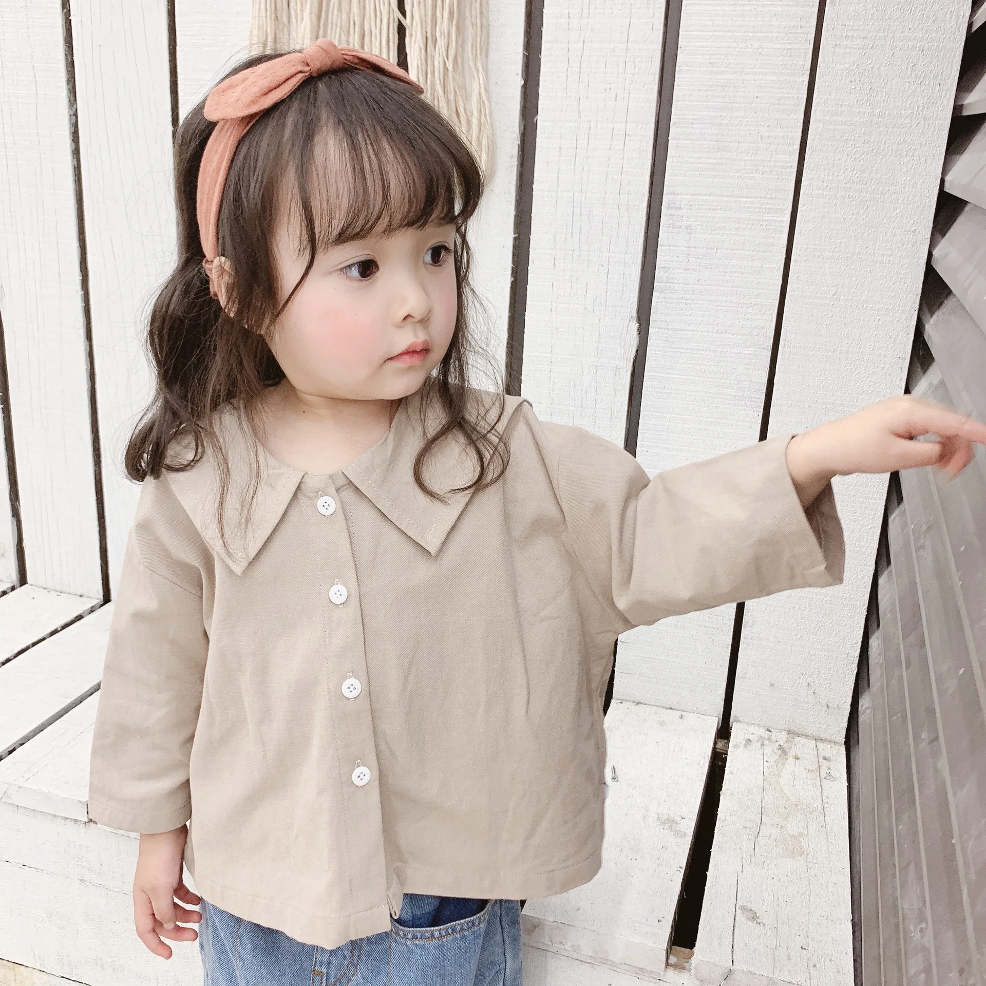 Весна г.; Корейская хлопковая рубашка с вышивкой и большим отложным воротником для девочек; новая футболка из хлопка для девочек; детская блузка для девочек
