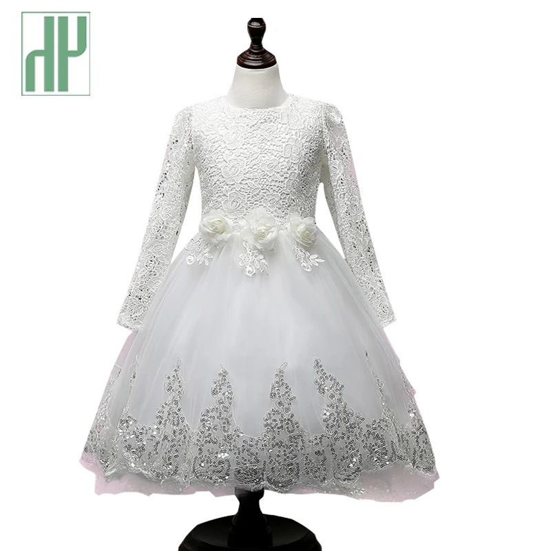

3-9years Girls clothes lace princess wedding kids dress flower long sleeve girl dress Children's Clothing princess costume