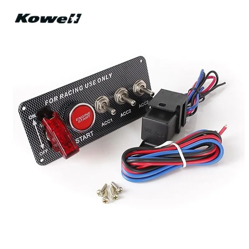 KOWELL Carbon Fiber Ignition Switch Panel Kit LED Light Toggle Engine