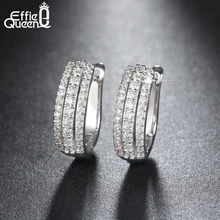Effie queen, уникальный дизайн, сережки серебряного цвета, 3 ряда, CZ, проложенные, Роскошные, для свадьбы, помолвки, маленькие серьги-кольца для женщин, DE147