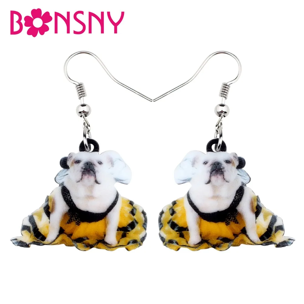 Bonsny акриловые костюмы на Хэллоуин Французский серьги с бульдогом падения