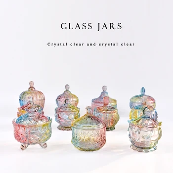 

European Storage Tank Colorful Glass Jewelry Candy Jar Jam Snack Sugar Bottles Containing Debris Small Pot Cute Desk Decor
