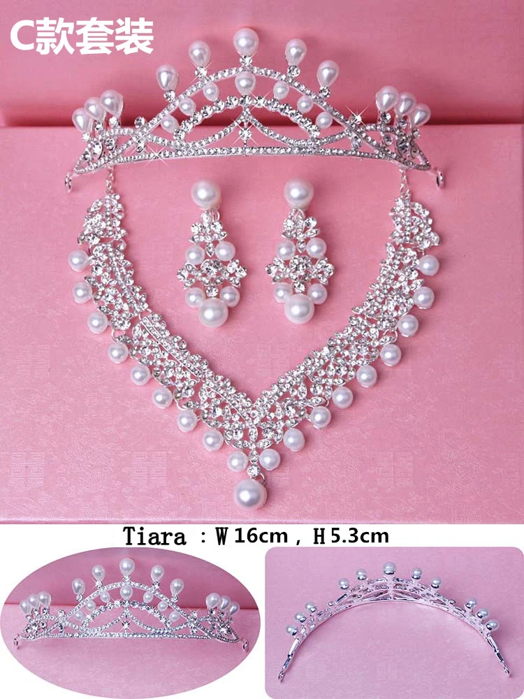  Bead Glamorous Multi Rhinestones Inserted Wedding Necklace, Tiara Headband and Earrings Jewelry Set Size (5)