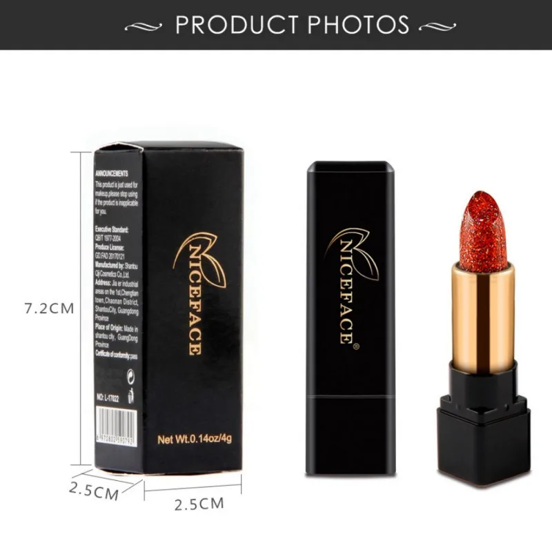 Diamond Temperature- Changed Lipstick Glitter Waterproof Shiny Moisturizer Long Lasting Lip Stick Beauty Cosmetic