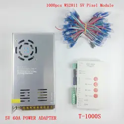 1000 шт DC 5 V WS2811 светодиодных модулей 12 мм IP68 RGB Отраженные адресуемых + T1000S контроллер + 5 V 60A Мощность адаптер