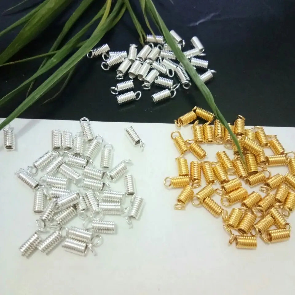 

4color 3mm Spring Crimp Ends Fastener Coil Cord Crimps End Caps Clasps Hooks DIY Necklace Bracelet Jewelry Accessories Connector