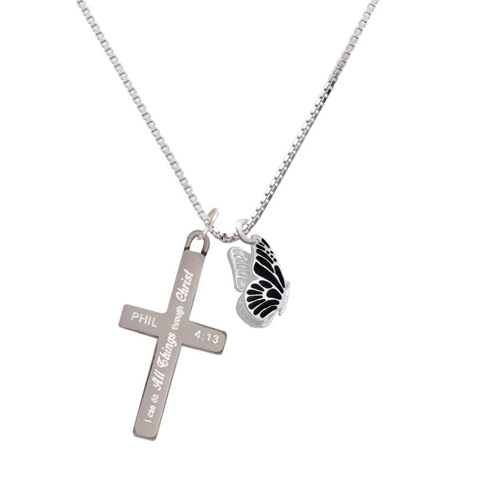 Black Flying Butterfly - I Can Do All Things - Cross Necklace
