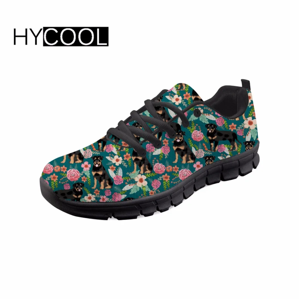 

HYCOOL Women Running Shoe Mesh Trainer Athletic Sneakers Rottweiler Floral Dog Printed Outdoor Male Walking Shoe Lightweight Air
