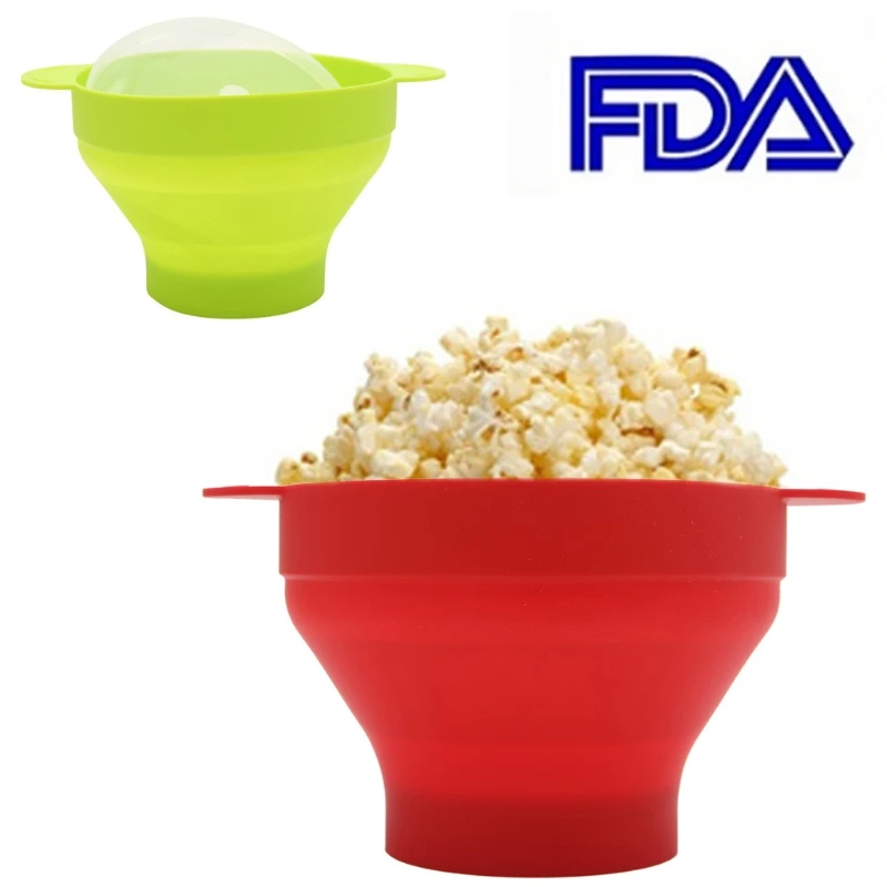 Microwave Popcorn Popper Collapsible Silicone Bowl BPA Free With Lid