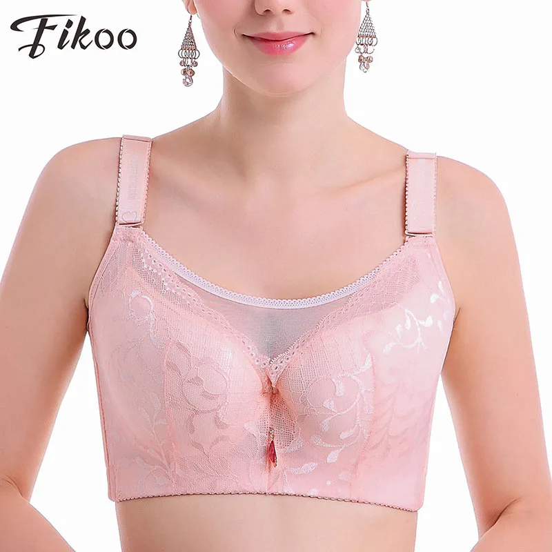 

Fikoo Bras Sexy Women's Intimates Big Size E F Full Cup Bras Pink Black Lace Bra For Women Underwear Bralette
