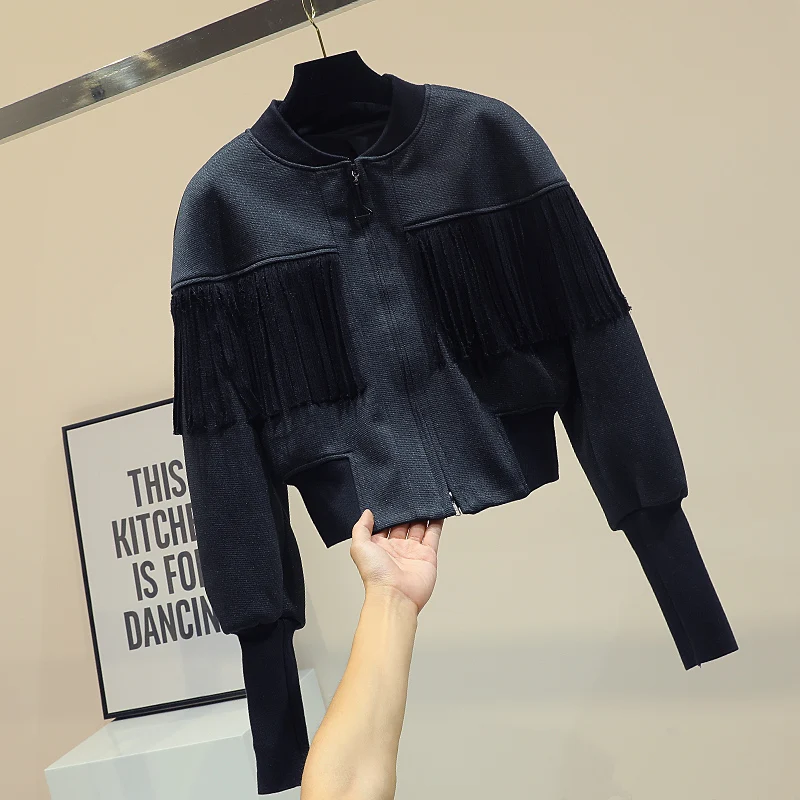 

All-match Short Women Jackets 2019 New Spring Autumn Loose Zipper Tassel Long Sleeve Jacket O Neck Students Jacket Baseball Coat