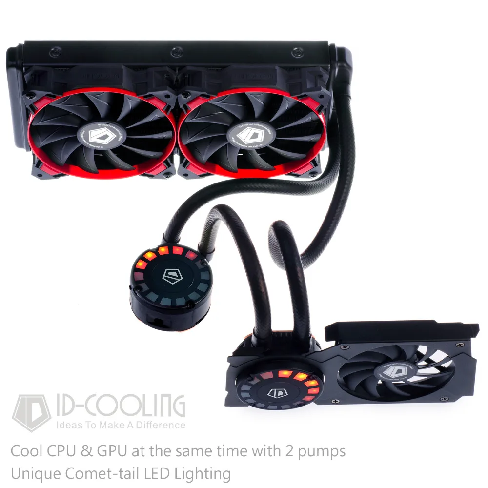 

HUNTER DUET Integrated Water Cooler for Both CPU & GPU,Unique Comet-tail LED Lighting,over GPU Board Intel & AM4/3, Nvidia & ATI