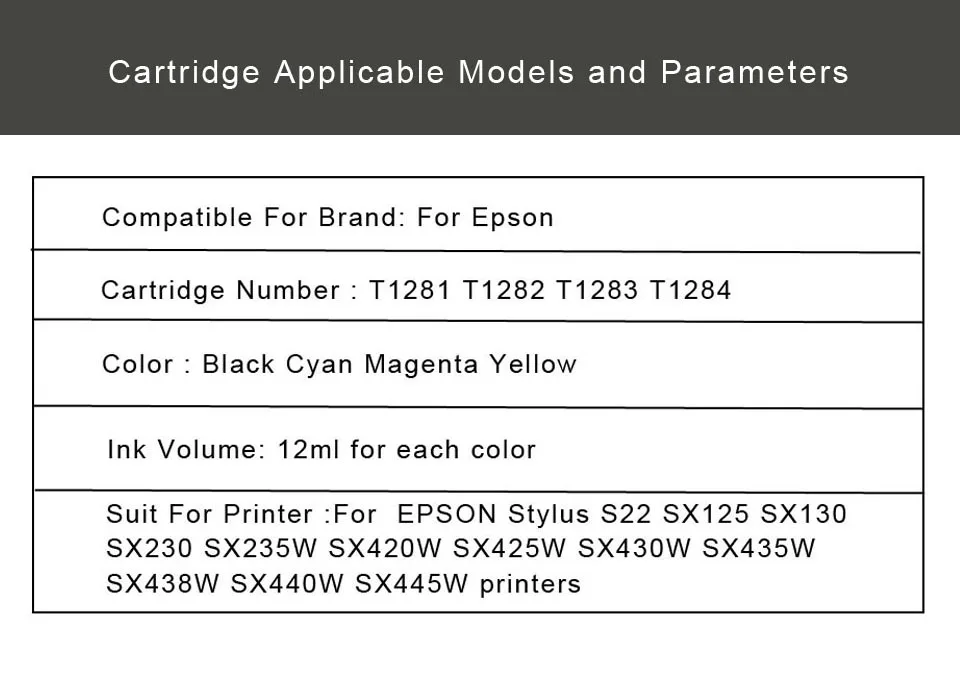 4 шт. пустой для epson t1281 t1282 t1283 t1284 Заправка картриджей для epson S22 SX125 SX130 SX235W SX420W SX440W SX430W принтер