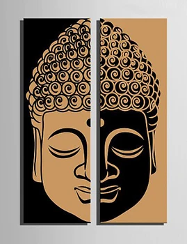 

2017 New Limited Rectangle No Unframed Two Pieces Combinated Vintage For Buddha Head Half Face Wall Art Modern Paintings Decor