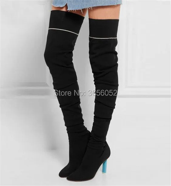 New-Arrival-High-Heels-Sock-Boots-Winter-Over-The-Knee-Boots-Black-Stretch-Knit-Thigh-High