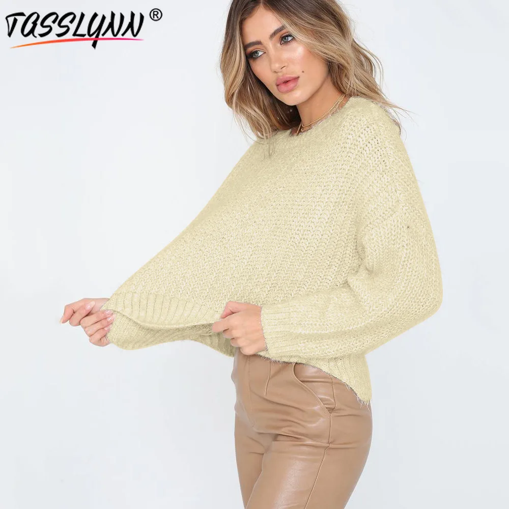 

TASSLYNN 2018 Western Style Sweaters New Four-color Round Neck Irregular Loose Sweater Women Autumn and Winter Clothes Women