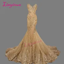 Турецкое Золотое вечернее платье, длинное женское платье с блестками, аппликацией из кристаллов, на шнуровке сзади, элегантное платье для выпускного вечера, Robe de Soiree