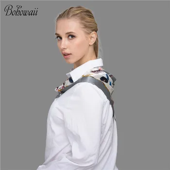 

BOHOWAII New Printed Women Spring Ring Scarves Soft Satin Silk Scarf Classic Square Sjaals Voor Dames