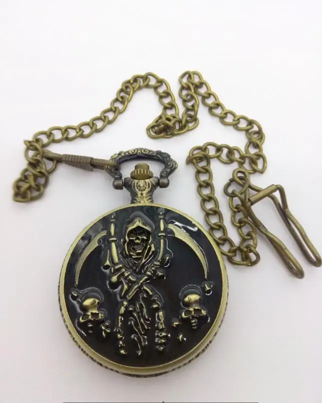 

Vintage bronze Nightmare Animation cartoon Flip clock cowboy chain men students pocket watches