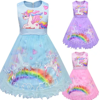 

Fancy Sequined Heart Designed Unicorn Dress for Girls Unicorn Party Rainbow Kids Dresses for Girls Princess Girl Easter Costume