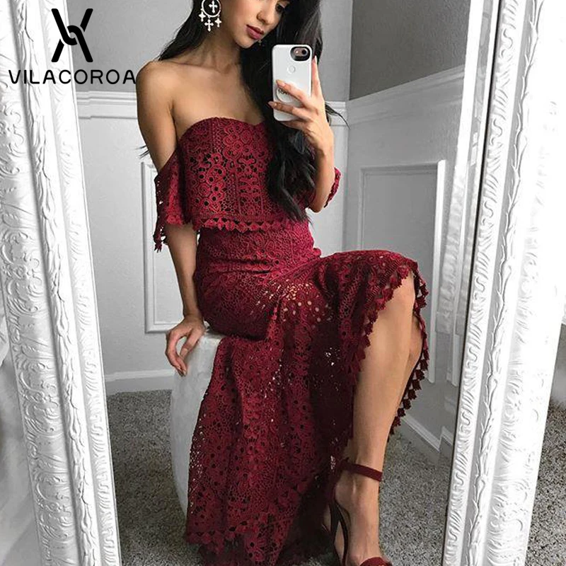 

Summer Sexy Women Dress Set White Lace Hollow Slash Neck Short Sleeve Crop Top + High Waist Fishtail Long Two Piece Set dress