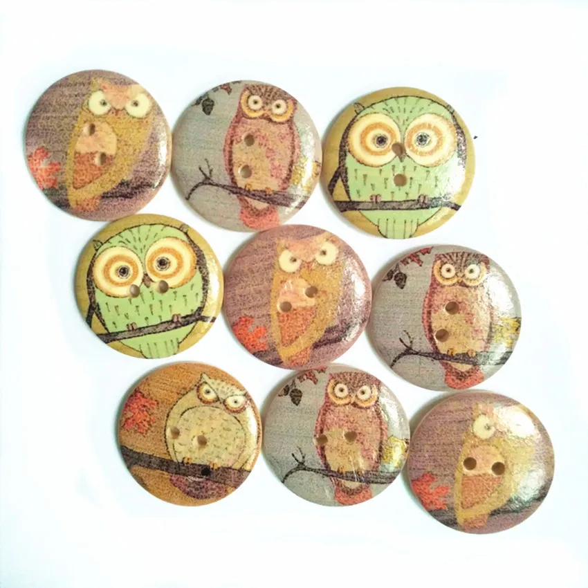 Owl Wooden Buttons Sewing Scrapbooking Owl Pattern Decorative Buttons