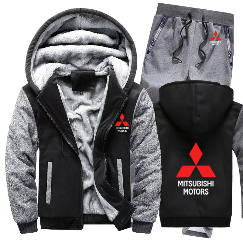 Hoodies Men Mitsubishi Car Logo Mens Hoodies Suit Winter Thicken Warm Fleece cotton Zipper Tracksuit Mens Jacket+Pants 2Pcs Sets - Цвет: 809