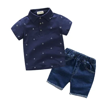 

POLO Summer Boys Clothing Sets Gentleman Baby Suit Shirt +Jeans 2pcs Kids Clothes for Boy Short Sleeve Vetement Enfant Garcon
