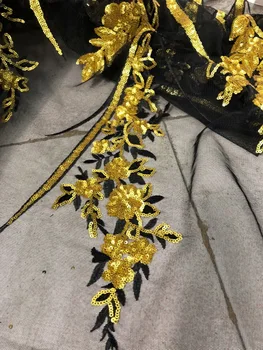 

Gold African 3D Sequins Lace Fabric 2019 High Quality Lace French Sequence Tulle Lace Nigerian Lace Fabrics For Wedding Dress