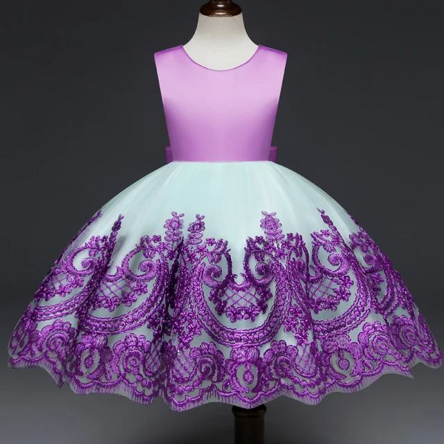 Purple Knee Length Dress for Girls