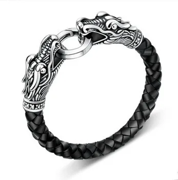Leather Tibetan Silver Men Bracelet Anium Fashion Male Vintage Leather Tibetan Silver Men Bracelet Anium Fashion Male Vintage Accessories Parataxis Dragon Jewelry