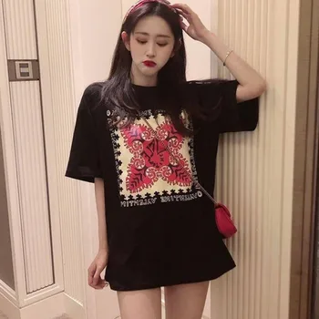 

T Shirt Women Ethnic Style Fashion Harajuku Printed T-Shirt Casual Loose Half Sleeve Tops Tee With Scarf Camisetas verano mujer