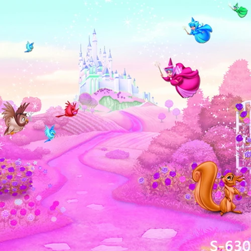 

10x10FT Pink Forest Hills Cartoon Princess Castle Animal Friends Custom Photography Backdrops Studio Background Vinyl 8x8 8x10