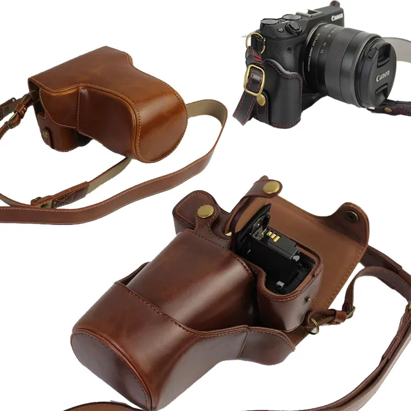New Luxury Camera Case Bag For Canon EOS M3 EOSM3 PU Leather Camera Bag With Strap Open battery