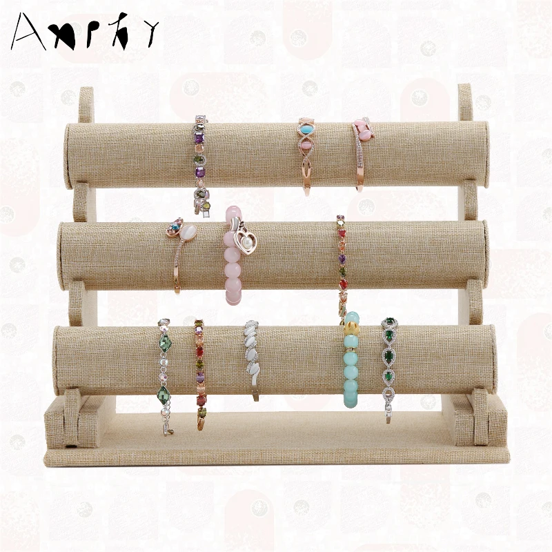 3 Tier Linen Bracelet Display Rack Jewelry Bracelet Organizer Holder