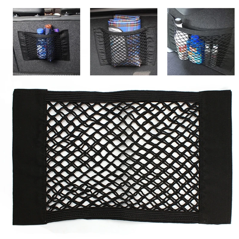 

Universal Car Seat Back Storage Elastic Mesh Net Bag Luggage Holder Pocket Sticker Trunk Organizer Strong Magic Tape Accessories