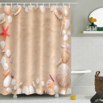 

LB Shells Scallops Starfish on Beach Waterproof Bathroom Shower Curtain Liner And Mat Set Polyester Fabric For Bathtub Art Decor