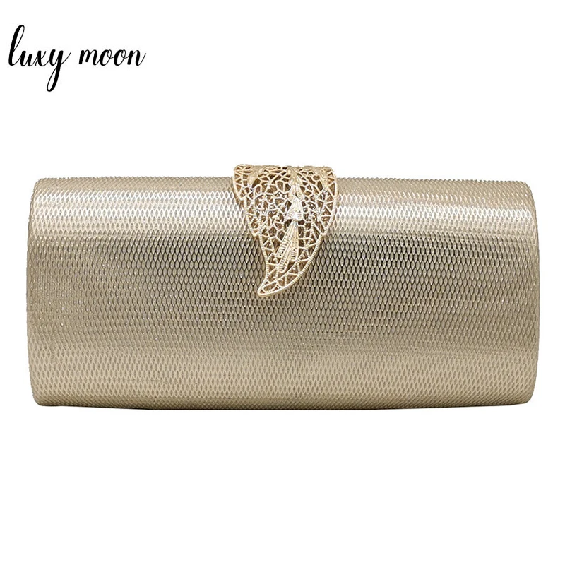 

Fashion Gold Sliver Clutch Bag Women's Wedding Party Bag Purse Metal Hollow Out Leaf Lock Lady Day Clutches Female Chain Handbag