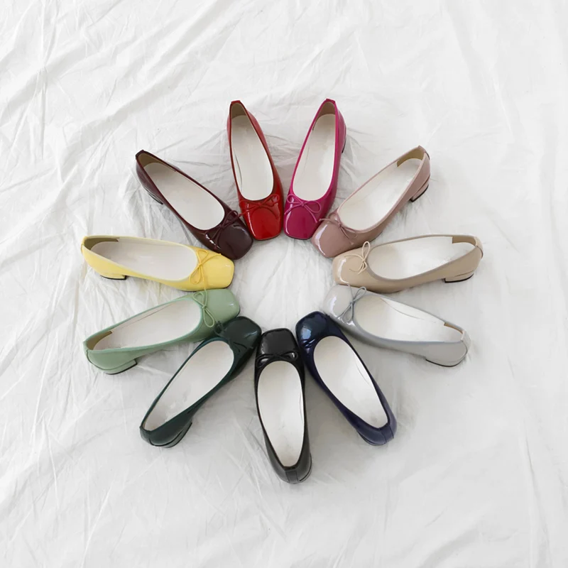 

meifeini2019 square head womens low heel single shoes bow patent leather shallow mouth Mary Jane shoes