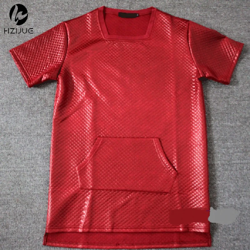

Diamond leather T shirt Oversized striped Extended Overlong T-shirts 2016 Men's Extended Tee t-shirt Hip Hop T shirt Streetwear