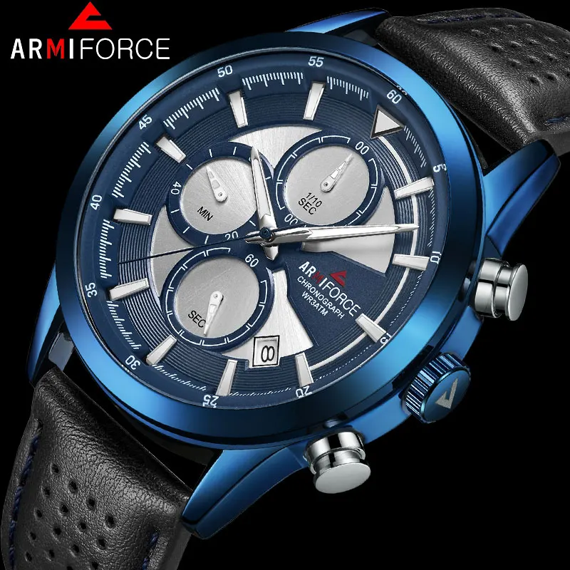 

ARMIFORCE Fashion Mens Watches Top Brand Luxury Quartz Watch Men Casual Leather Date Waterproof Sport Watch Relogio Masculino