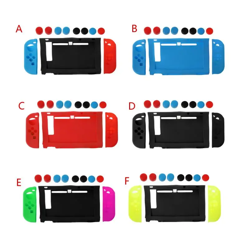 

11 in 1 Silicone Case for Nintend Switch NS Console JoyCon Protective Skin Cover With Thumbstick Grips Stick Grip Caps