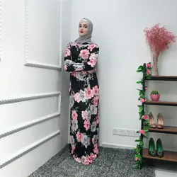 Скромная Мода Цветочный арабские платья для женщин; большие размеры мусульманская одежда в Дубае Лето 2019 г. Тонкий laides Исламская Макси