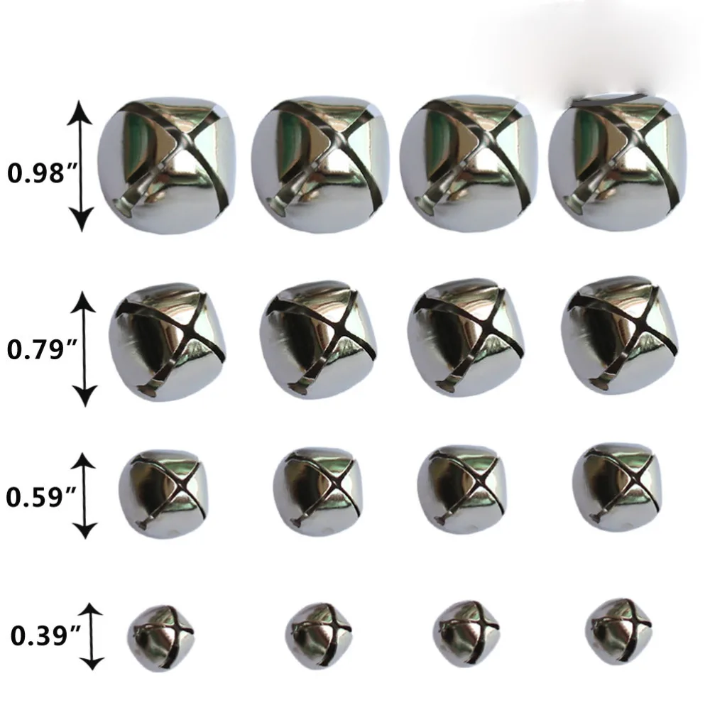 160 шт Серебряные Колокольчики рождественские колокольчики оптом для фестиваля и вечерние украшения/поделки своими руками, 4 размера(10 мм, 15 мм, 20 мм, 25 мм
