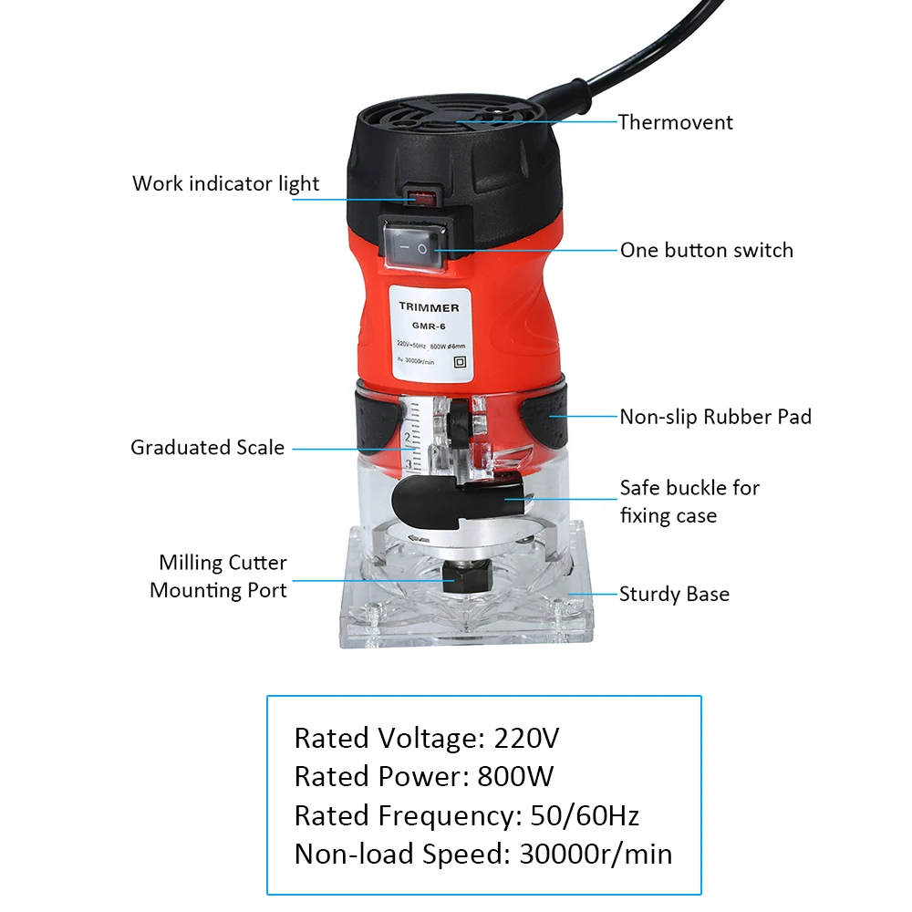30000r/min Angle Grinder Wood Laminate Trimmer 800W 220V Trim Router polishing Grinding machine