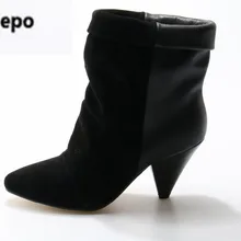 Зимняя обувь Женские Дизайнерские Спайк Каблучки сапоги на высоком каблуке замшевые Ботильоны черный серый Zapatos Mujer Большие размеры 43