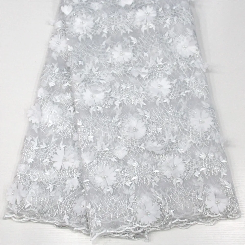 

White COLOR High Quality stones Lace Fabric Beautiful Applique France / Africa Lace Fabric For Wedding HJ152-2